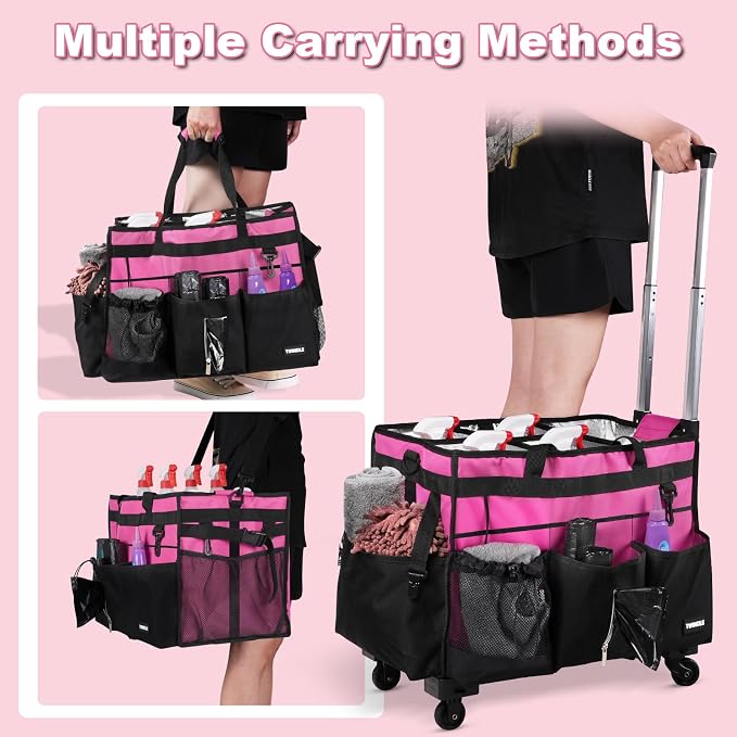 Extra-Large Rolling Cleaning Caddy with Wheels,Cleaning Caddy Bag with Detachable Trolley,Water Resistant Lining Cleaning Supply Organizer with Handle for Cleaners,Housekeepers - Image 4