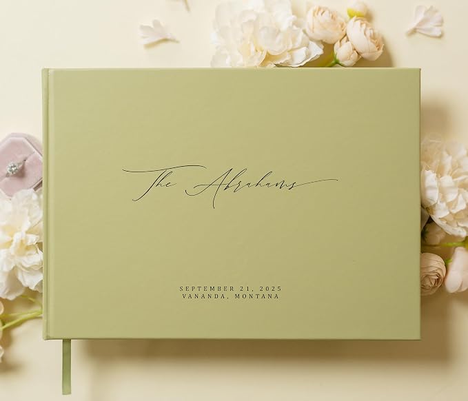 Personalized Guestbook in Sage - Premium Custom Modern Guest Book for Wedding Reception, Birthday Party or Events w/Bookmark Blank Pages for Signing 11.5 x 8.5 inches - Image 2