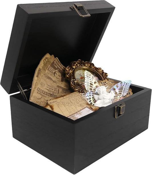 Wooden Keepsake Storage Box with Hinged Lid for Wedding Treasure Decorative | 8x6x4.4 Inches can Hold 5x7 Photos Baby Keepsakes, Stash Case with Black Velvet Base, Small Memory Case Black by FramePro