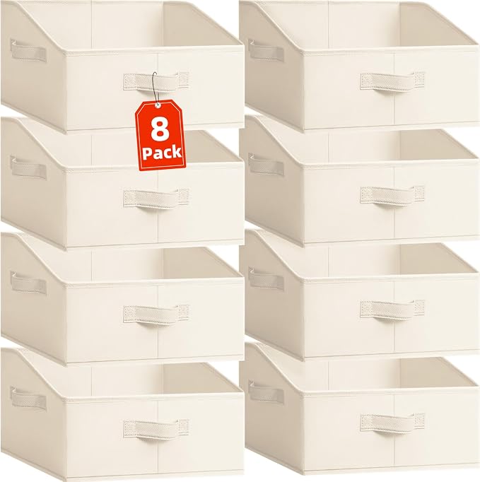 Closet Organizers Bins 8 Pack - Large Closet Shelf Organizer with Handles - Fabric Trapezoid Home Organization and Storage Baskets for Organizing Clothes Toy Blanket Towel Purse Hats by Criusia