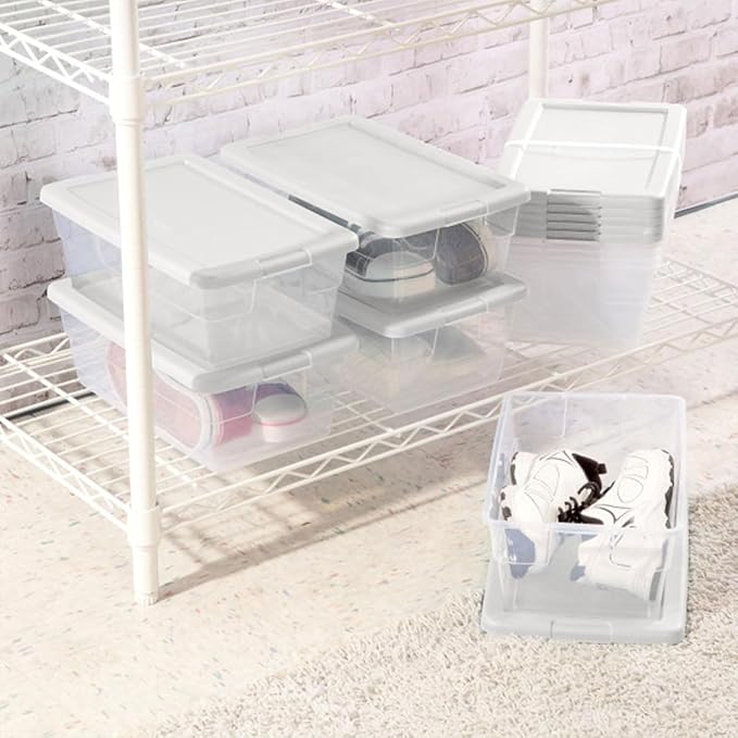 Sterilite 6 Quart Storage Box, Clear Plastic with White Snap Lid, 12 Pack - Image 5