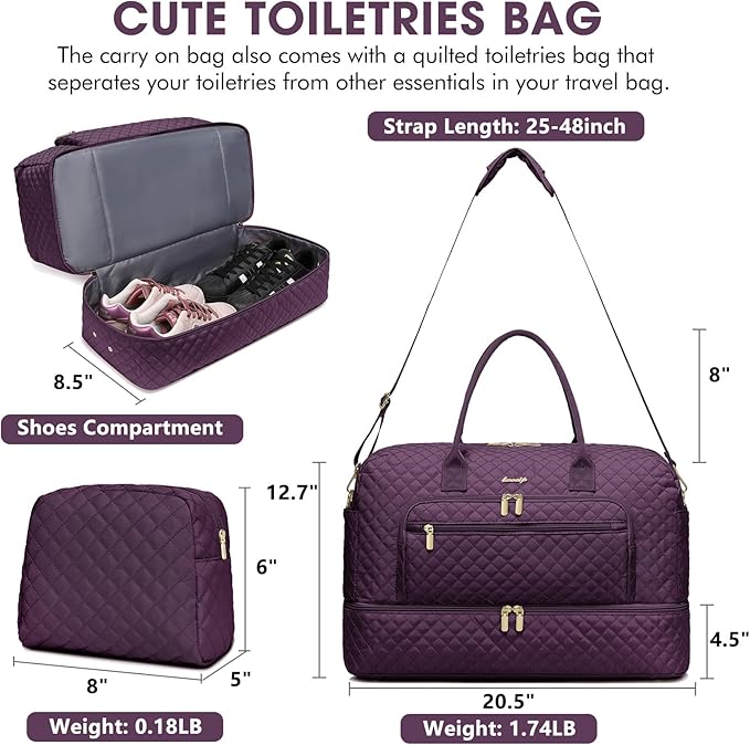 Travel Duffle Bag Weekender for Women - Carry-On Overnight Bag Personal Item Bag with Shoe Compartment & Wet Pocket Large Weekend Tote Bags with Toiletry Bag Hospital Bags for Labor and Delivery - Image 2