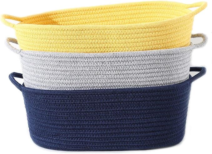 3Pack,Cotton Rope Basket,Woven Storage Basket,Toy Baskets,Baby Nursery toys, S 15.4 x 9.4 inches (39 x 24 cm) by KKlewu