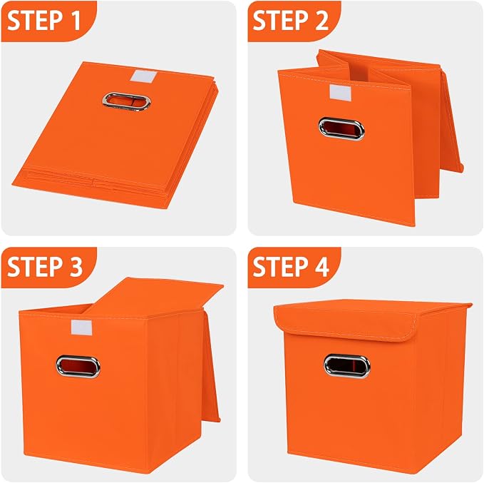 Closet Organizers Fabric Storage Bins With Lids Collapsible Cube Storages Organizer Basket With Handles,Storage Boxes for Clothes Storage,Office,Toys,3 Pack,（Orange - Image 6