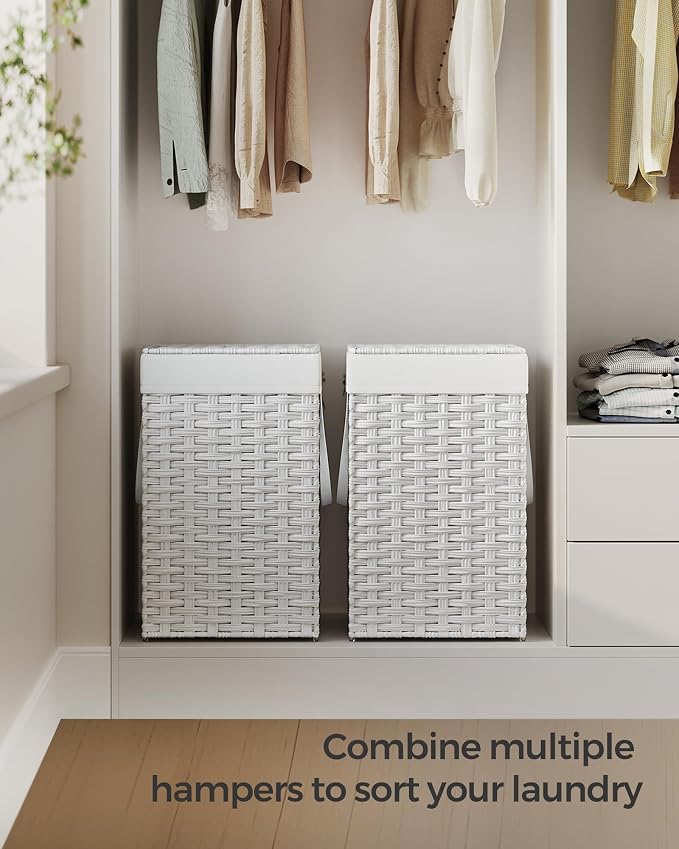 SONGMICS Laundry Hamper with Lid, 17.2 Gallon (65 L) Synthetic Rattan Clothes Laundry Basket with Lid and Handles, Foldable, Removable Liner, Cloud White ULCB165W01 | Clothes Laundry Basket with Handles, Removable Liner, Cloud White, ELIOTT Collection ... - Image 9