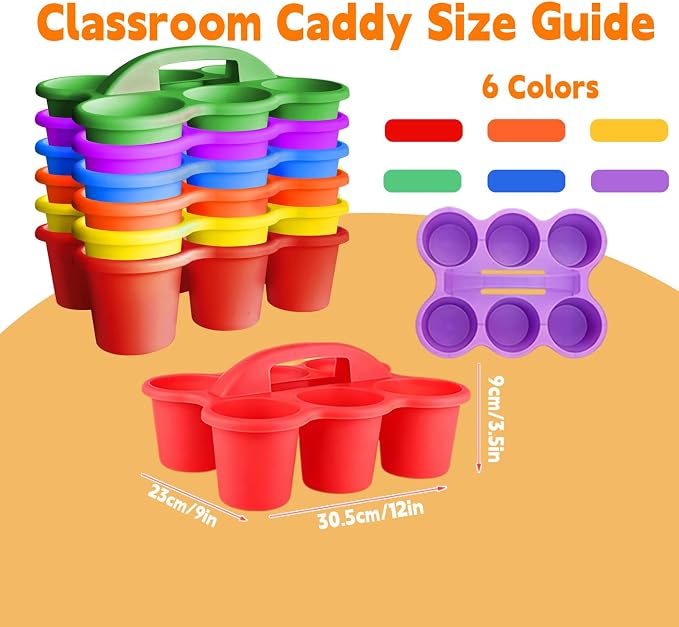 6 Pack Classroom Caddy Organizer with Handle Multicolor Plastic Table Caddy 6 Compartments Storage Cup Holder for School Supplies Art Crafts Crayons Pencils Stackable Desk Caddy for Office - Image 2