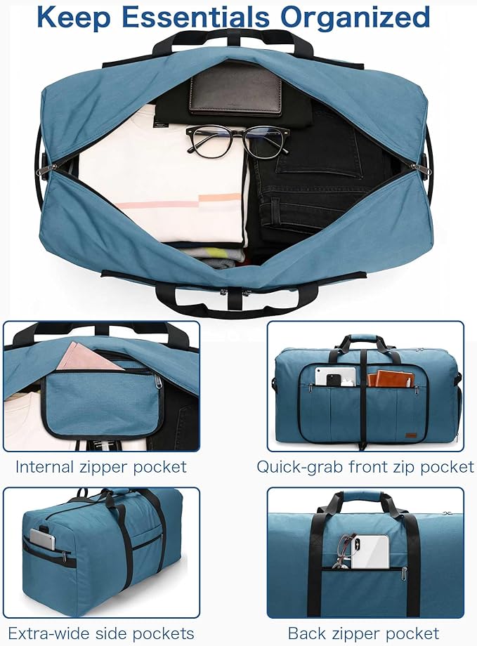 80L EXTRA LARGE Duffle Bag for Travel, 26" Foldable Travel Duffel Bag with Shoe Compartment for Men Women, Waterproof & Tear Resistant (Light Blue, EXTRA LARGE, 80L) - Image 3