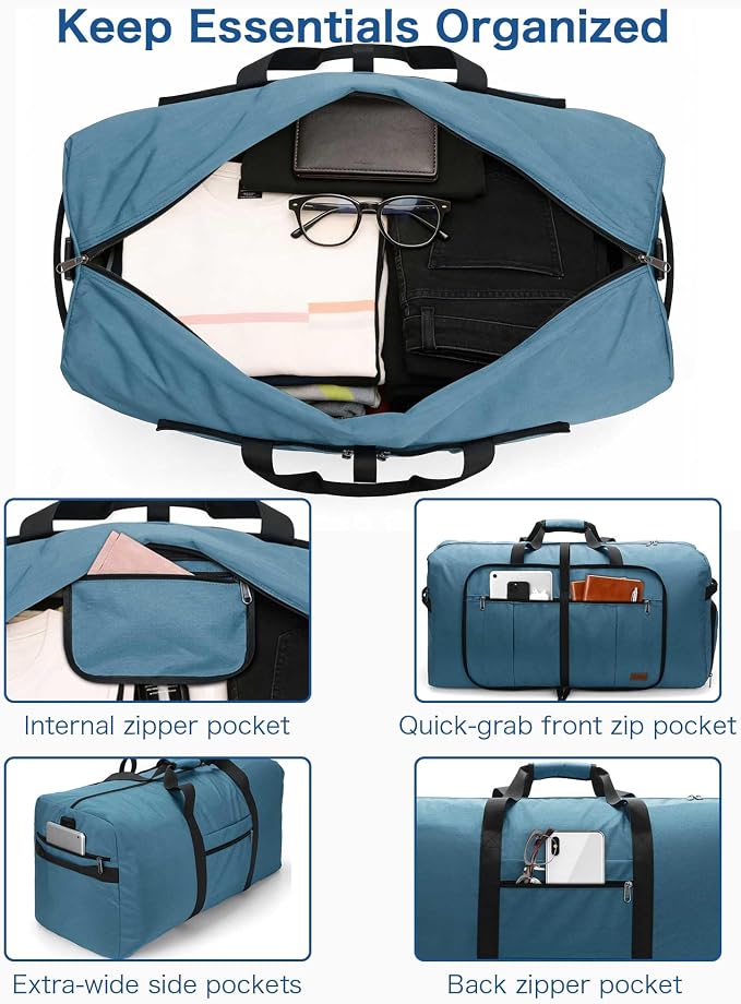 100L Travel Duffle Bag for Men, Urtala 32” Large Duffle Bag for Traveling with Shoe Compartment, Foldable Travel Duffel Bag for Men Women Waterproof & Tear Resistant (Light Blue, EXTRA LARGE, 100L) - Image 3