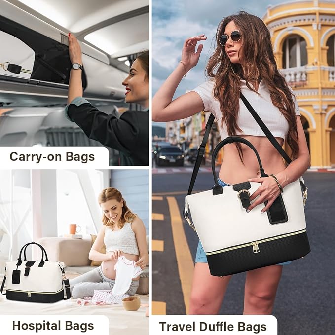 Leather Weekender Bags for Women, Travel Duffel Bag PU Overnight Bag Carry On Tote Bag with Shoe Compartment Wet Pocket - Image 5