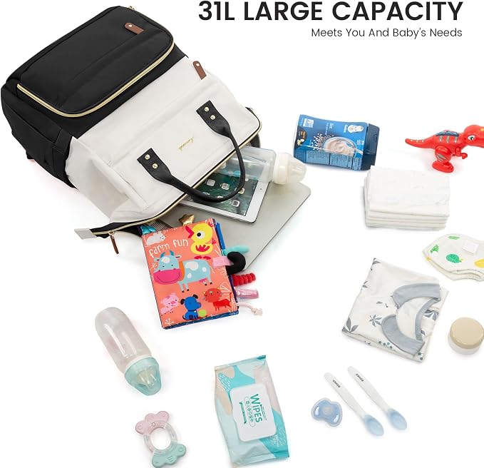LOVEVOOK Diaper Bag Backpack, Baby Bag with Changing Station, Large Diaper Backpack for Mom Dads, Waterproof Mommy Bag for Boy and Girl, Travel Essential Baby Shower, Black-Beige - Image 8
