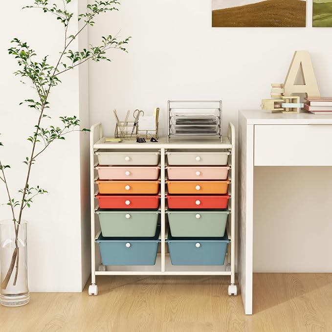 12 Drawer Rolling Storage Cart, Craft Cart Organizer on Wheels w/Metal Frame, Large Capacity & Smooth Drawer, Rolling Cart w/Drawers for Classroom, Office - Image 8