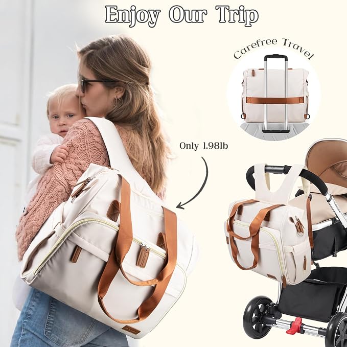 Diaper Bag Backpack Mommy Bag Large Capacity Diaper Backpack Travel Essential Baby Diaper Bag for Mom and Dad, Black (White & Creamy-White) - Image 6