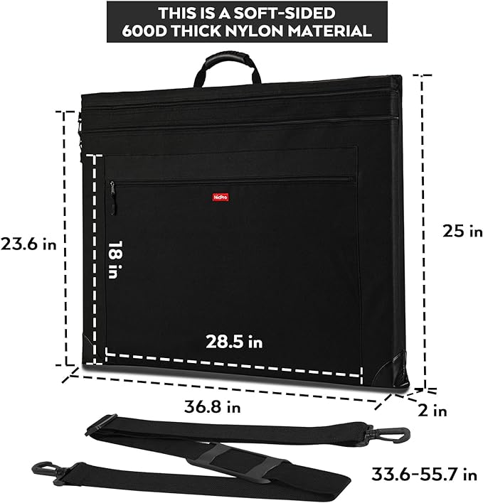 Nicpro Light Weight Art Portfolio Bag, 24" x 36" Art Canvas Portfolio Case | with Detachable Shoulder Strap, Leather Corners, Carrying Storage Case for Artwork, Poster, Sketching, and Drawing, Black - Image 3