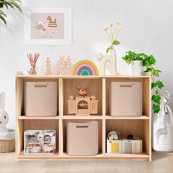 13 Inch Storage Cubes, 3 Pack Cube Storage Bins for Organizing, Cotton Rope Woven Baskets for Shelves, Bathroom, Kids Room, Closets, Baby Nursery - Image 2