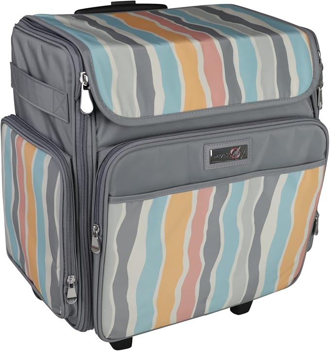 Everything Mary Rolling Scrapbook Tote – Grey Stripes Craft Bag with Wheels – Portable Storage Organizer for Scrapbooking, Papercraft & Art Supplies by EverythingMary