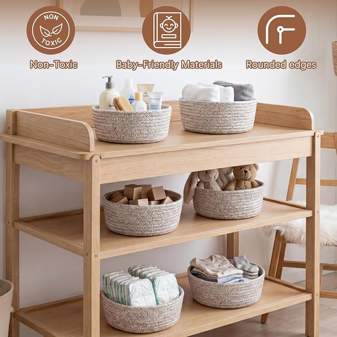12 Pack Small Storage Basket Cute Natural Cotton Rope Woven Basket Tiny Boho Decorative Toy Storage Bin Gift Baskets for Home Organizing, Closet, Shelf, Nursery, Bathroom (Round,Oatmeal) - Image 7