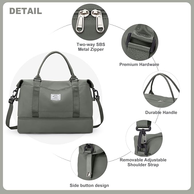 Weekender Bags for Women, Travel Duffel Bags with Shoe Compartment,Personal Item Travel Bag for Airlines, Carry on Overnight Tote Bag for women with Toiletry Bag, Olive Green - Image 7