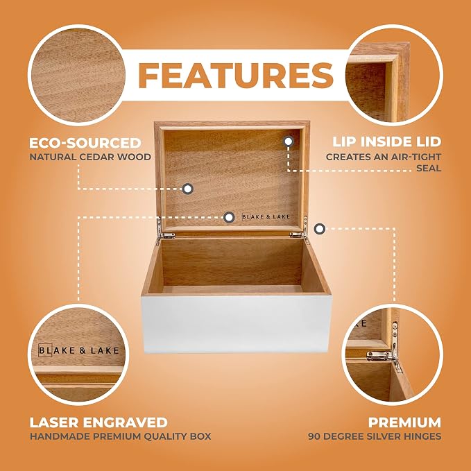 Blake & Lake Large Wooden Keepsake Box - White, Hinged Lid - Decorative Storage Box for Jewelry and More - Image 2