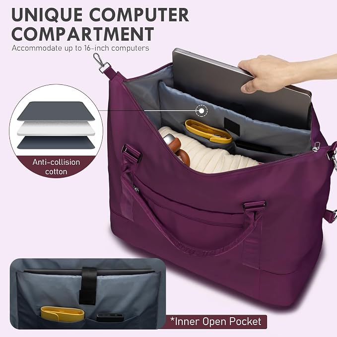 WOOMADA Weekender Overnight Bag for Women, Shoulder Travel Duffel with Shoes Compartment,Gym Bag with Toiletry Bag - Image 3