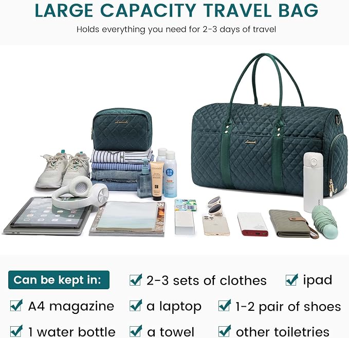 LOVEVOOK Travel Duffle Bag,Weekender Bags for Women Overnight Bag with Shoe Compartment, Carry on with Toiletry Bag,Duffel Bag with Wet Pocket,Hospital Bags for Labor and Delivery - Image 7