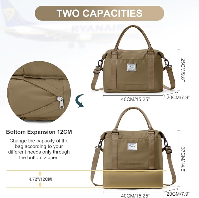 Travel Duffel Weekender Bag Women Tote Carry On Bags With Shoe Compartment | 18x14x8 inches Travel Overnight Bags with Trolley Sleeve for Airplanes Sport Tote Gym for Men Lightweight Daypack Khkai - Image 4