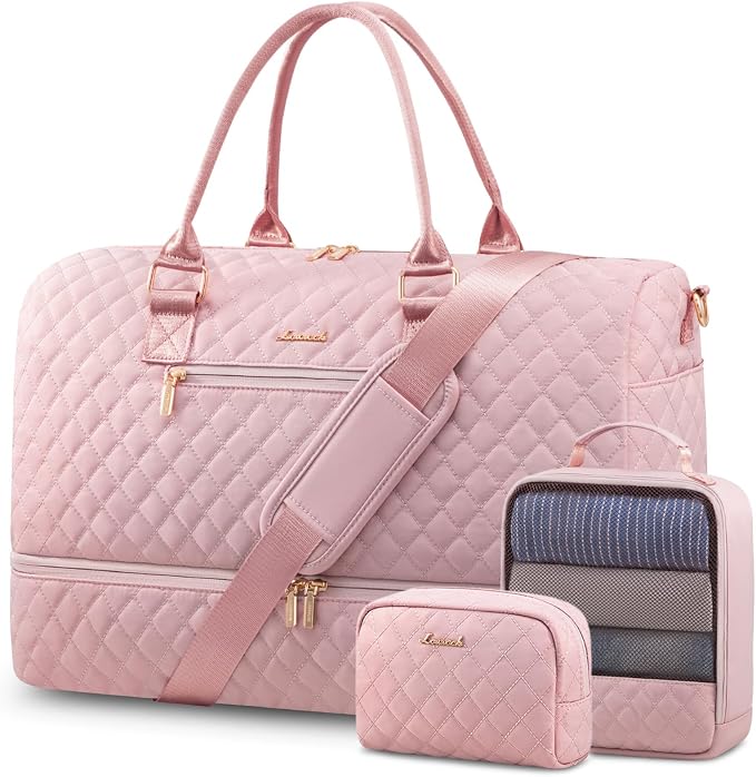 LOVEVOOK Travel Duffle Bag for Women, Weekender Overnight Bag with Shoe Compartment, Carry on Bag with Toiletry Bag, Gym Duffel Bag with Wet Pocket, Hospital Bags for Labor and Delivery 3 Pcs Set by LOVEVOOK