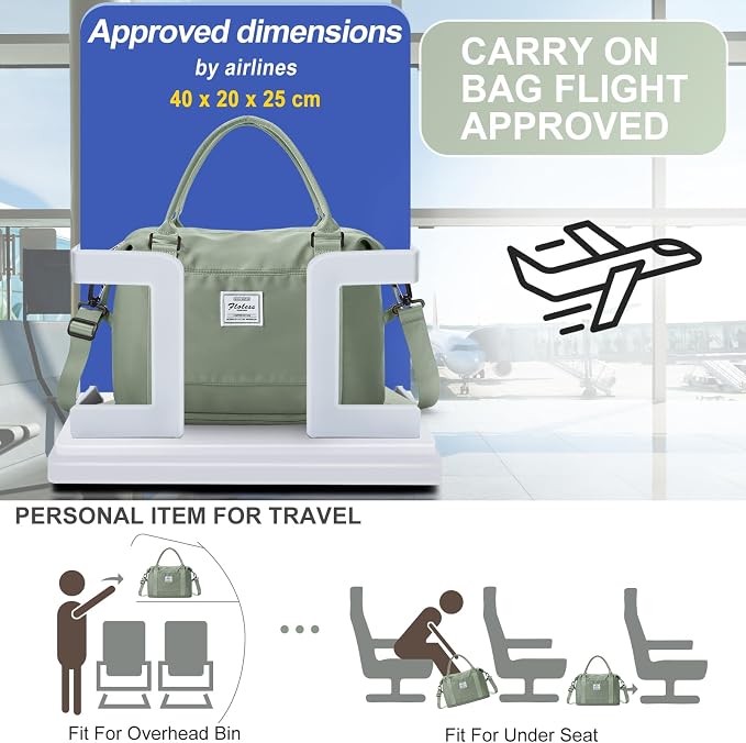 Travel Duffel Weekender Bag Women Tote Carry On Bags With Shoe Compartment | 18x14x8 inches Travel Overnight Bags with Trolley Sleeve for Airplanes Sport Tote Gym for Men Lightweight Daypack-BeigeGreen - Image 2
