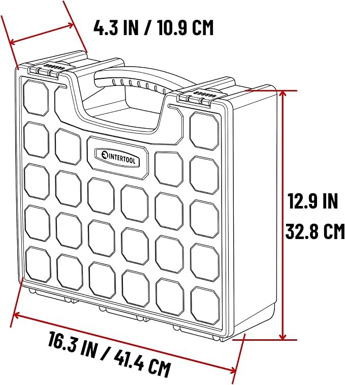INTERTOOL Hardware Organizer with 8 Deep Removable Bins - Small Parts Storage Tool Box for Nuts, Bolts, Screws, Nails - 16.5" x 13" x 4.5" - Portable Handle Transparent Lid with Locks BX08-4034 - Image 3