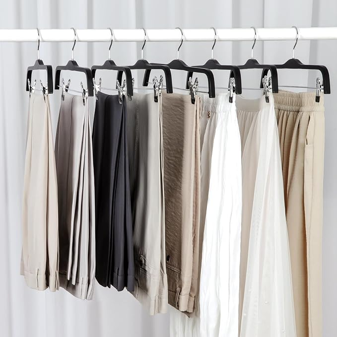 TOPIA HANGER Wooden Pants Hangers,Slim Natural Wood Skirt Hangers with Anti-Rust Hook and Adjustable Metal Clips, Perfect for Skirts,Pants,Slacks-10 Pack-CT17B - Image 6