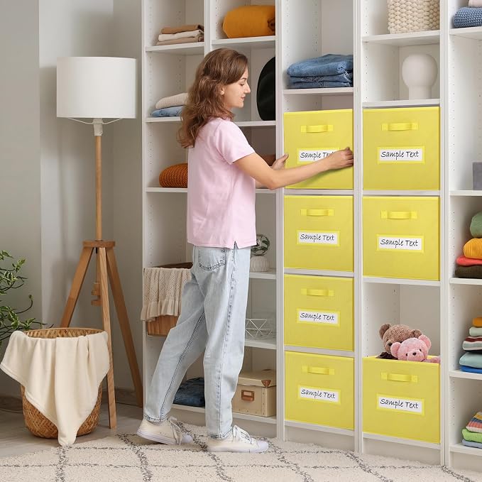 11x11 storage cube bins (Set of 10) Foldable Fabric storage cubes with 10 Labels Window Cards & a Pen,11 inch cube storage bin,Closet Organizers for Shelves,Cubby Organizer Boxes,Dark Yellow - Image 5