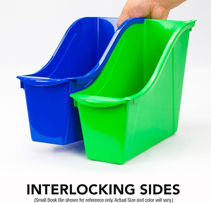 Storex Small Book Bin, Linking Storage Bin, Dry Erase Surface, 11.75" x 8.5" x 4.5" STEM Green (Pack of 6) - Image 6