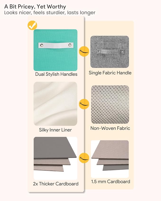 Cube Storage Bins | 13"x15"x13", Macaron & White, 4 Pack | Multi-Size | 2X Thick Support Board | Vegan Leather Handles | 7.7 oz/yd² Fabric | Drawer Insert Basket Fits KALLAX - Image 5