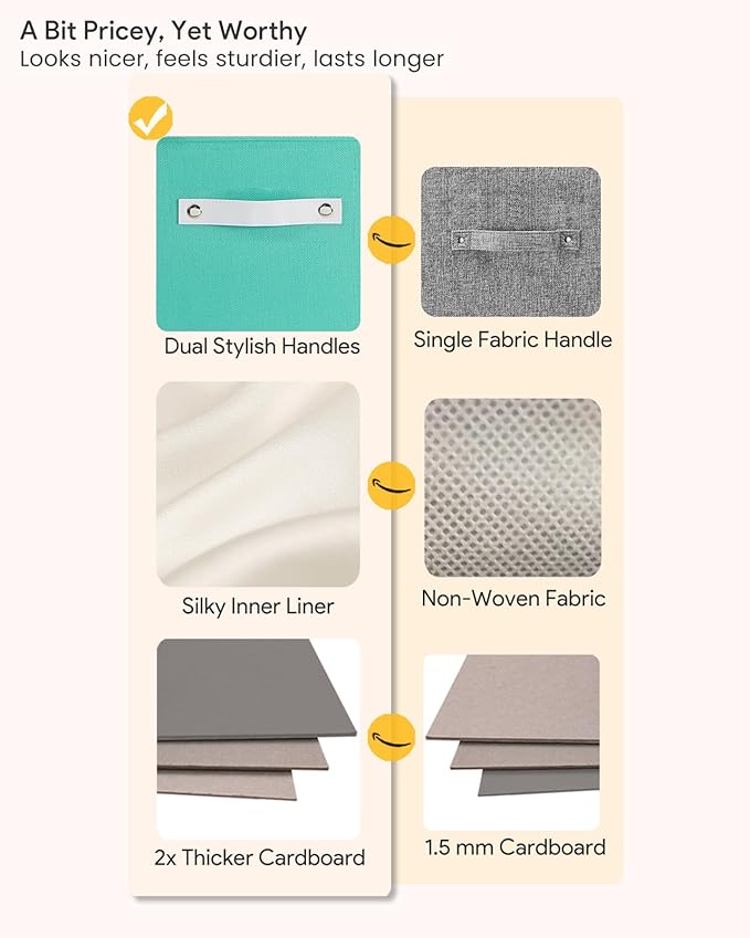 Cube Storage Bins | 11.8"x11.8"x9.8", Macaron & White, 6 Pack | Multi-Size | 2X Thick Support Board | Vegan Leather Handles | 7.7 oz/yd² Fabric | 12"x12" Drawer Insert Basket - Image 3
