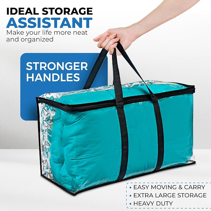 Clear Moving Bag (2-Pack) 25x14x12 - Zipper, Blankets, Breathable | Breathable Non-Woven Sides, Foldable, Comforters, Bedding, Clothes, Sweaters, College, Dorm, Packing - Image 4