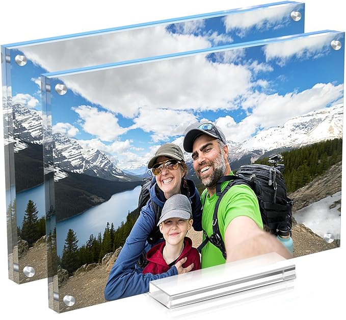 Acrylic Picture Frames 4x6 In 2 Pack,Clear Magnetic Photo Frame | Double Sided Frameless Floating, Can Horizontal & Vertical Desktop, for Family, Office,Wedding Certificate Documents Frame by JUOIFIP