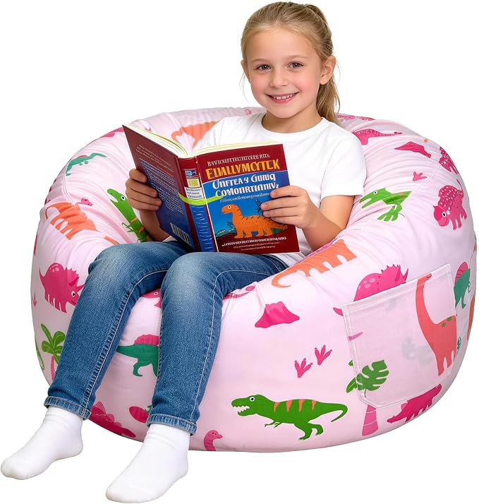 Lukeight Dinosaur Bean Bag Chair for Kids Teens Adults, Memory Foam Filled Floor Lounger, Washable Velvet Cover with Inner Liner, Beanbag Chair with Filling for Gaming and Reading, X-Large 30"D x 18"H by Lukeight