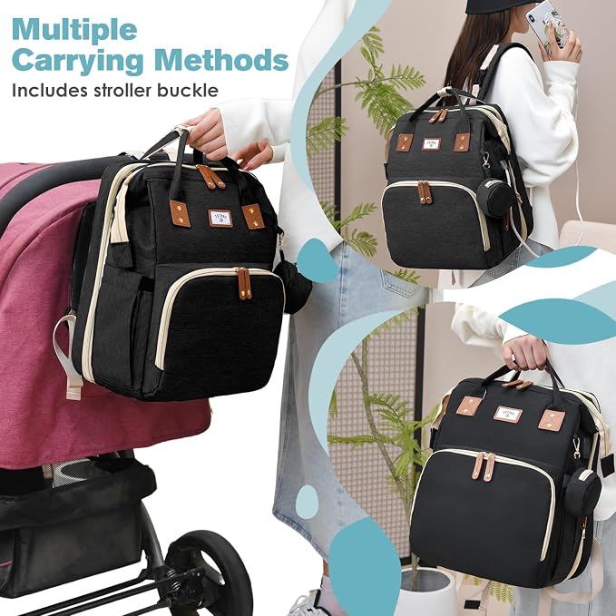 JSTPRO Diaper Bag Backpack with Changing Station, 25L Capacity, Black - Image 4