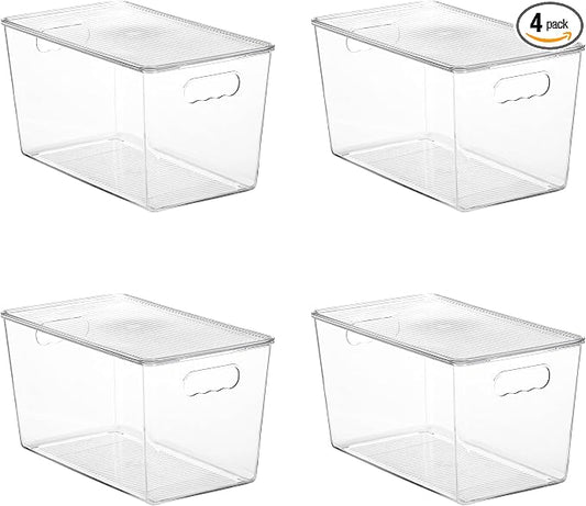 Vtopmart 4 Pack Clear Stackable Storage Bins with Lids and Handles, XLarge | BPA-free Plastic, Organize Vertically, For Pantry Kitchen Fridge Cabinet Closet Bathroom, Built to Last, Easy to Move by Vtopmart