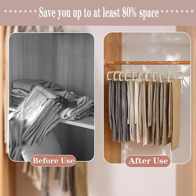 20 Pack Velvet Pants Hangers for Closet Space Saving, Thin Hanger (Beige) | 35cm(L) Heavy Duty Flocked Trouser Hangers, Durable, Clothes Hanger with Silver Swivel Hook, Jean Hangers for Women and Men - Image 5