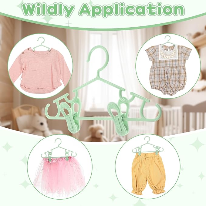 Hsei Baby Hanger with Clip for Pant,120 Packs Total,Mint Green,10.6 Inch | 40 Kids Plastic Hanger with 80 Clips for Newborn, Nursery, Daycare, Preschool, Closet, Wardrobe Organizer for Baby Shower - Image 4