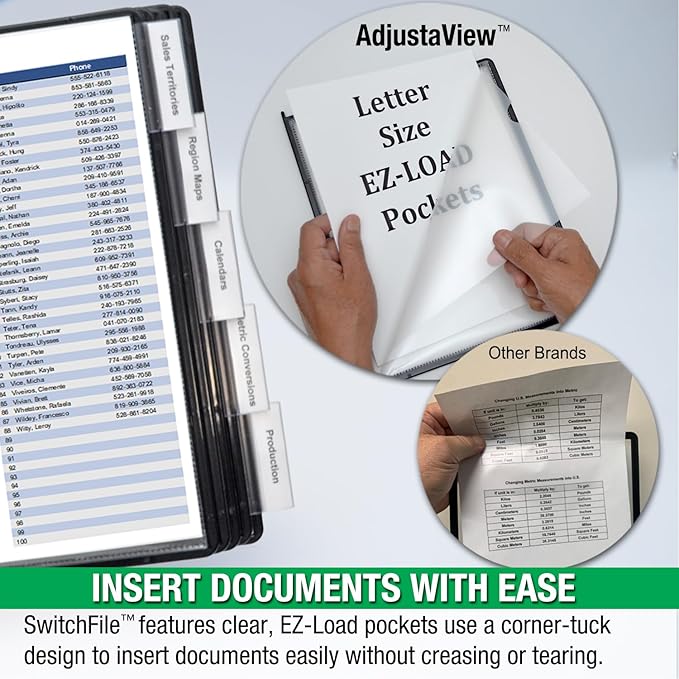 Ultimate Office SWITCHFILE 10-Pocket Reference Display Organizer Black Pkts | Compact Weighted Metal Base For Wall or Desktop Use Portrait or Landscape Display -10 EZ-Load Pockets / 20 Letter Size Sheets - Image 5