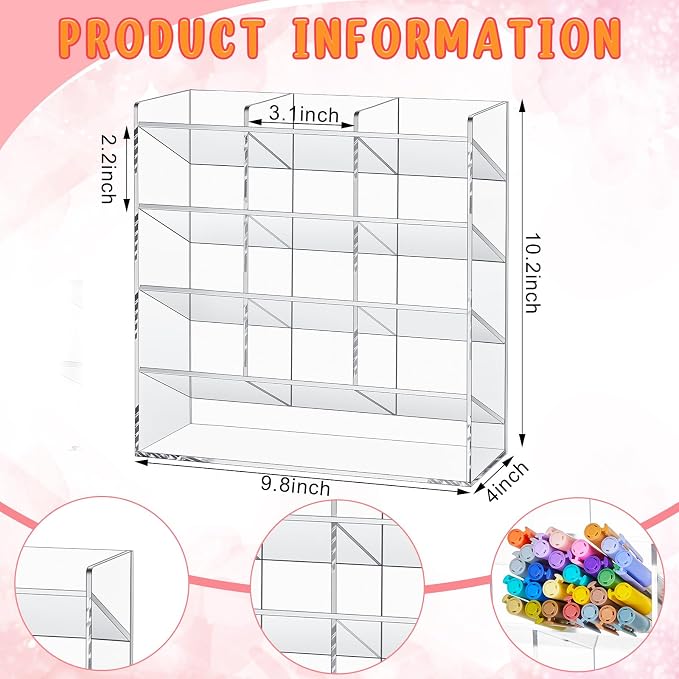 MotiMind Acrylic Pen Organizer Storage for 150 Markers Vertical Marker Organizer Acrylic Pen Display Holder for Office Desk Desktop Stationery Pencil Storage, Clear, 10.2 x 4 x 9.8 Inch - Image 2