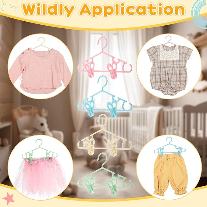 Hsei Baby Hanger with Clip for Pant,120 Packs Total,Macaron Color,10.6 Inch | 40 Kids Plastic Hanger with 80 Clips for Newborn, Nursery, Daycare, Preschool, Closet, Wardrobe Organizer for Baby Shower - Image 4
