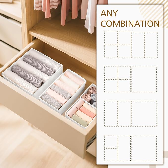 26 Pack Drawer Organizer for Clothes, Foldable Dresser Dividers with 3 Sizes, Fabric Storage Bins – White - Image 7