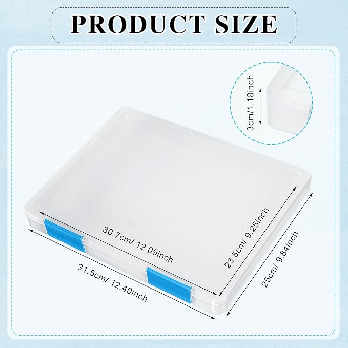 6 Pcs Clear Paper Storage Box,12.4 x 9.84 x 1.18 Inches,Blue | A4 Plastic File Box Document Paper Organizer Storage Board Game Project Cases Containers with Buckle for Craft, Magazine - Image 2