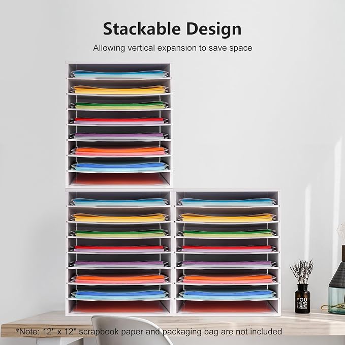 Krafetto 8 Large Slots Scrapbook Paper Storage Organizer Rack | Holding 12 x 12 Paper Storage Pouch, Desktop Papers Organizer Holder, File Sorter for Home, Office, School - Image 7