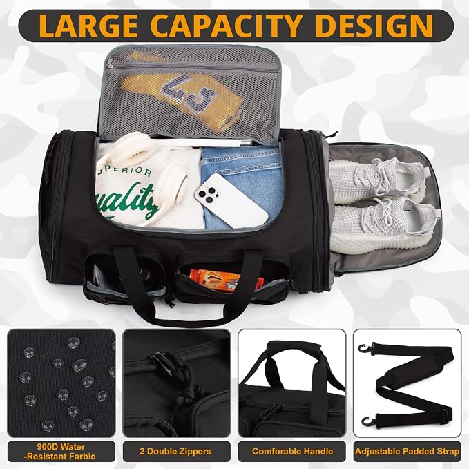 Expandable Gym Bag for Men,Tactical Large 3-in-1 Travel Duffle Backpack Bag | Water-Resistant Sports Bag With Shoes Compartment,Multi-Functional Travel Duffel Bag For Weekend, Overnight, Workout,Camping - Image 3