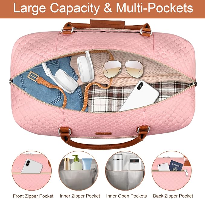 ITIEZY Weekender Bag for Women 21.5" Travel Duffel Large Carry On Bag 3PCS | Nylon Duffel Bag with Waterproof Shoe Compartment, Crossbody Bag and Toiletry Bag, Travel Weekend Hospital Overnight Gym Bag - Image 4