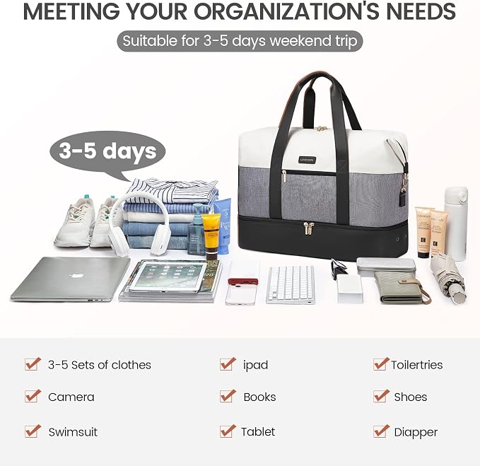 LOVEVOOK Weekender Bag for Women, Large Duffle Bag for Travel with 2 Packing Cubes, Carry on Overnight Bag with Shoe Compartment, Mom Hospital Bags for Labor and Delivery - Image 6