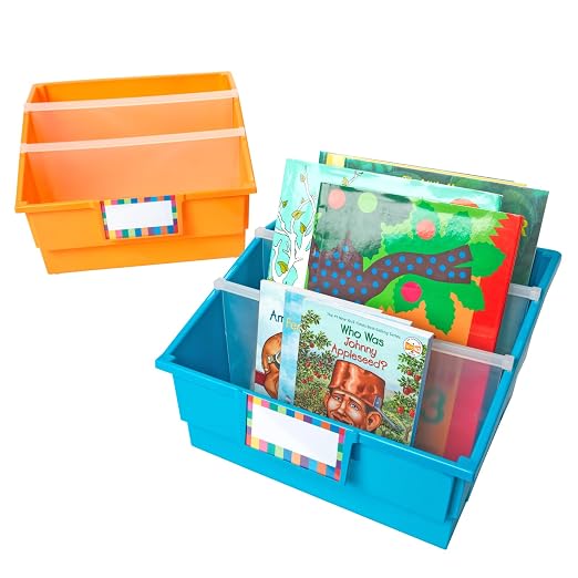 Really Good Stuff Neon Picture Book Classroom Library Bins, 4 Pack | 13.5" x 13.5" x 7.75, Large Plastic Bin Organizers for Book Organization, Documents, Files, Magazines - Image 3